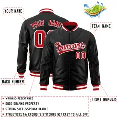 Black Red-White Varsity Full-Zip Letterman Bomber Jacket 2