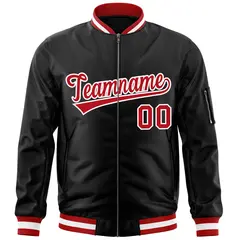 Black Red-White Varsity Full-Zip Letterman Bomber Jacket 3