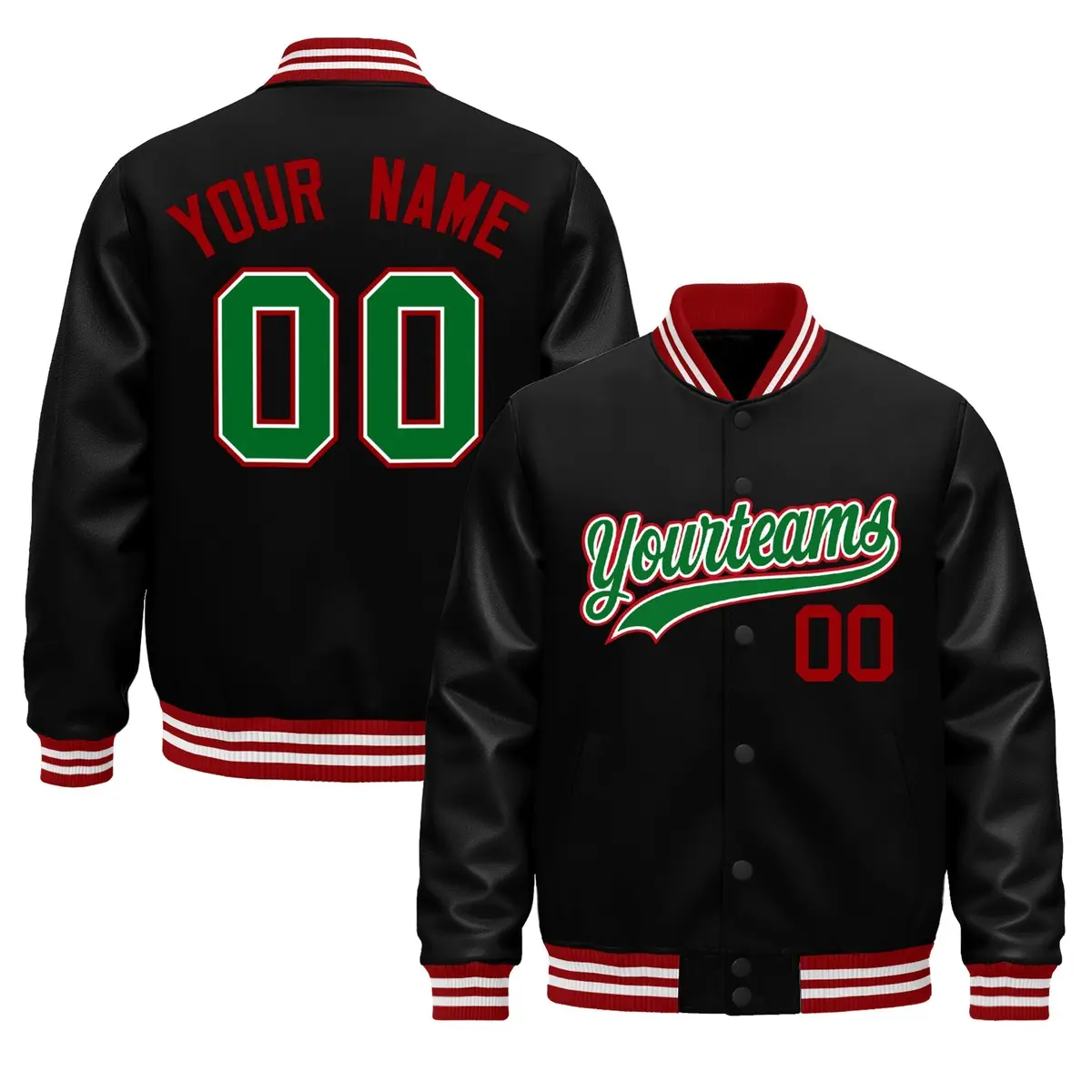 Black Red White Varsity Jacket with Faux Leather Sleeves