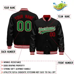 Black Red White Varsity Jacket with Faux Leather Sleeves 2