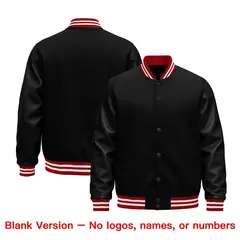 Black Red White Varsity Jacket with Faux Leather Sleeves 6