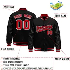 Black Red White Varsity Jacket with Faux Leather Sleeves 2
