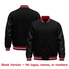Black Red White Varsity Jacket with Faux Leather Sleeves 6