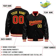 Black Red White Varsity Jacket with Faux Leather Sleeves 2