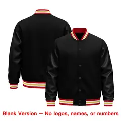Black Red White Varsity Jacket with Faux Leather Sleeves 6