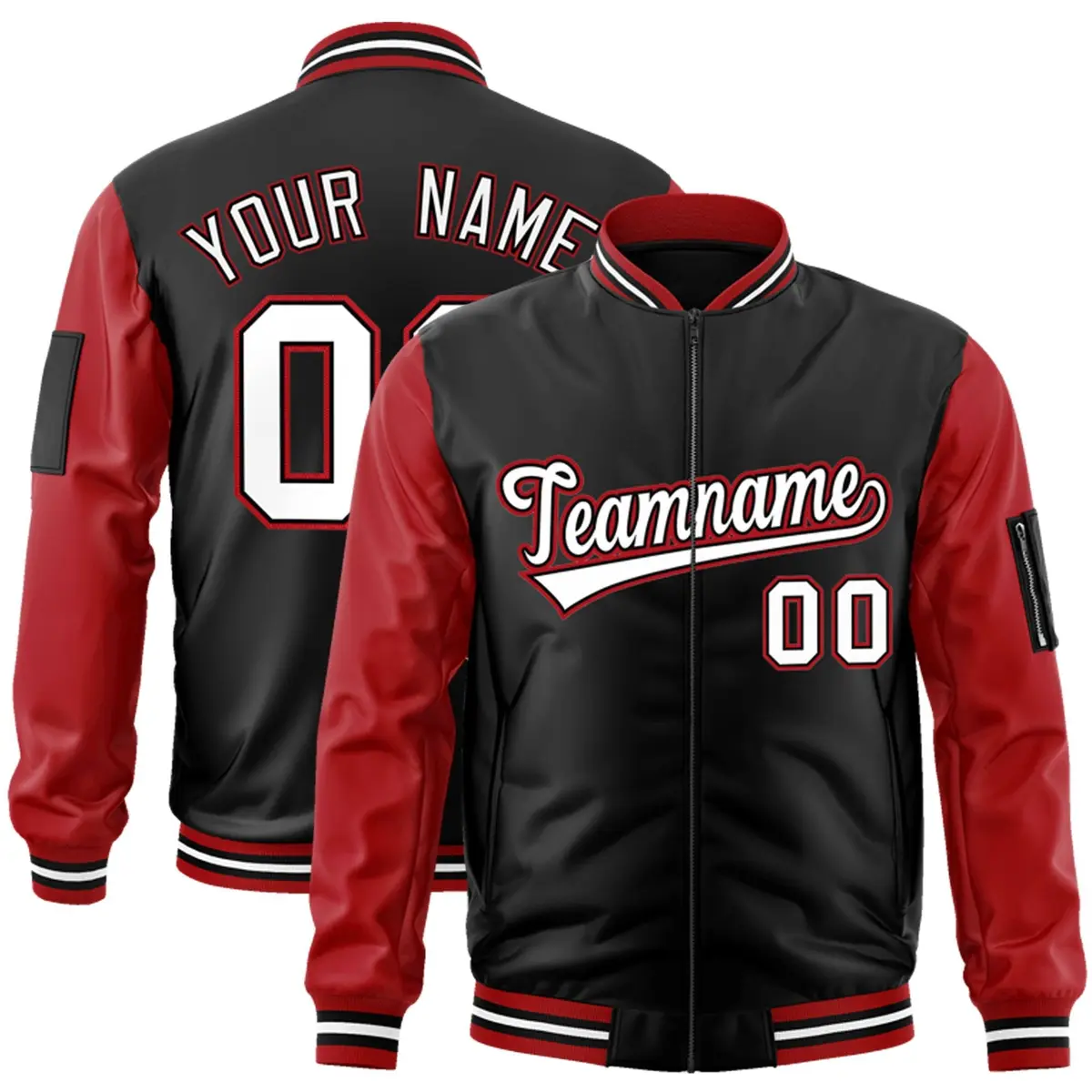 Black Red-White Varsity Raglan Letterman Bomber Jacket