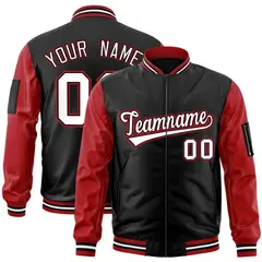 Black Red-White Varsity Raglan Letterman Bomber Jacket