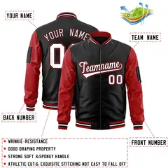 Black Red-White Varsity Raglan Letterman Bomber Jacket 2
