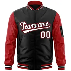 Black Red-White Varsity Raglan Letterman Bomber Jacket 3