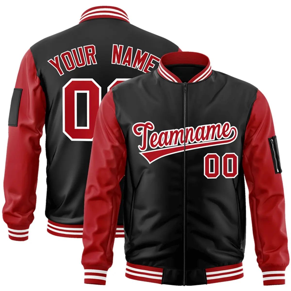 Black Red-White Varsity Raglan Letterman Bomber Jacket