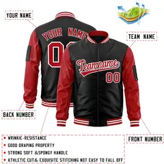 Black Red-White Varsity Raglan Letterman Bomber Jacket 2