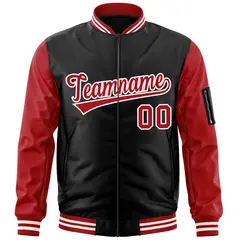 Black Red-White Varsity Raglan Letterman Bomber Jacket 3