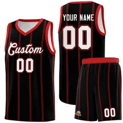 Black Red White Vertical Stripes Basketball Jersey Set
