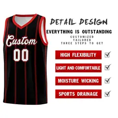 Black Red White Vertical Stripes Basketball Jersey Set 2