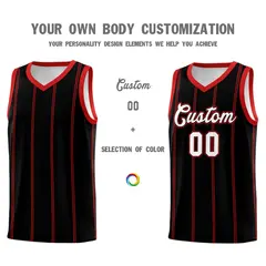 Black Red White Vertical Stripes Basketball Jersey Set 3