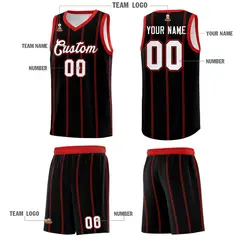 Black Red White Vertical Stripes Basketball Jersey Set 5