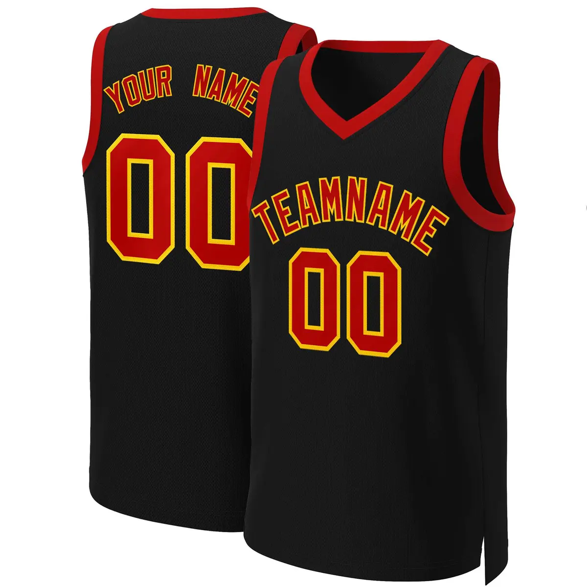Black Red-Yellow Classic Basketball Jersey