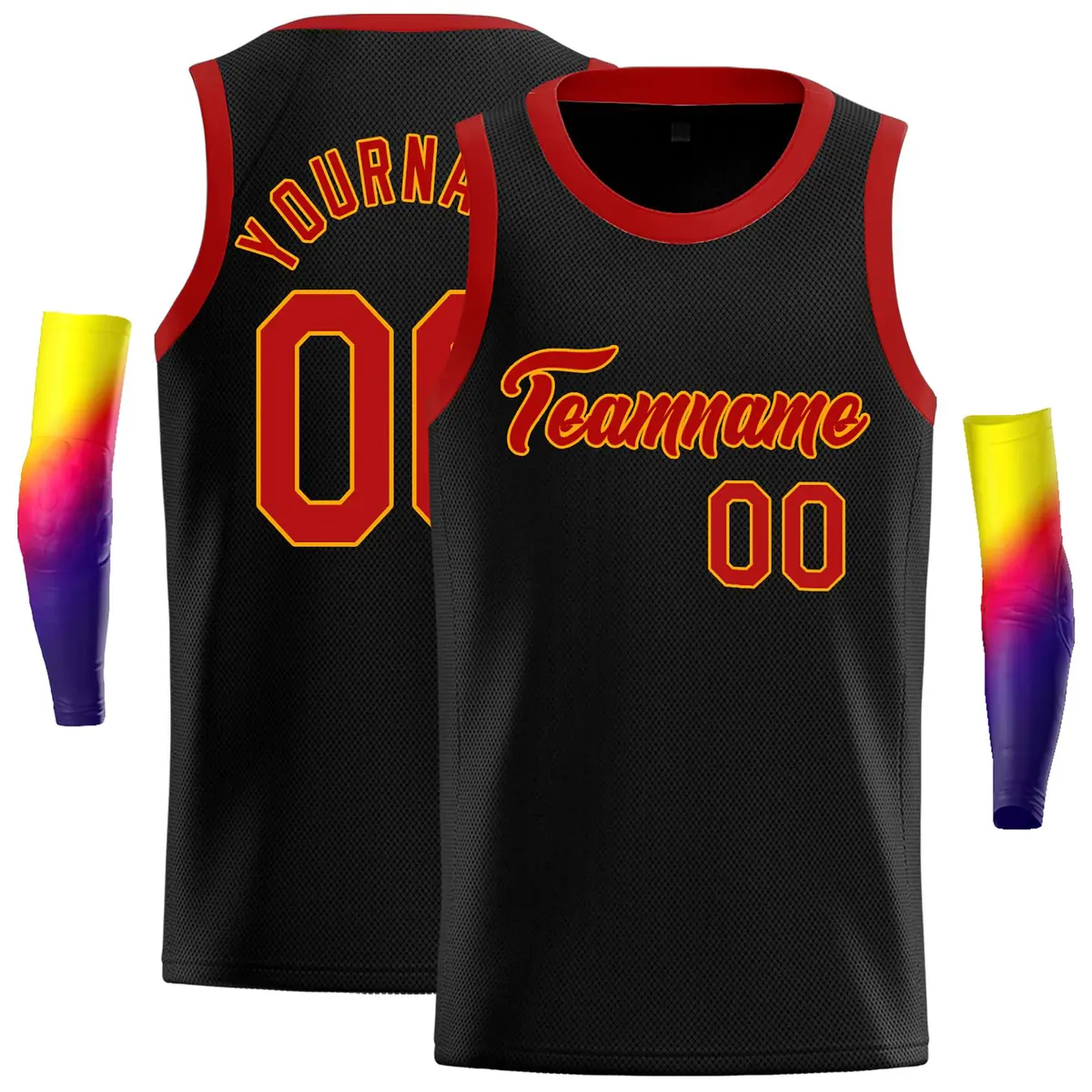 Black Red-Yellow Classic Basketball Jersey