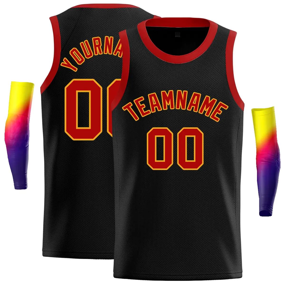 Black Red-Yellow Classic Basketball Jersey