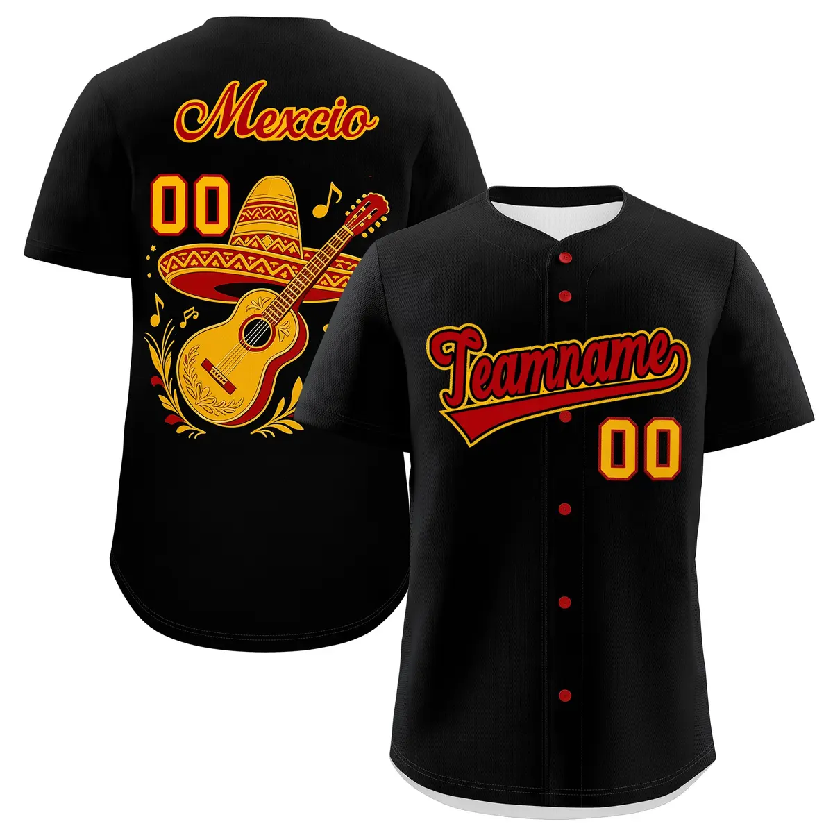 Black Red Yellow Graffiti Mexican Style Baseball Jersey