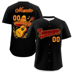 Black Red Yellow Graffiti Mexican Style Baseball Jersey 1
