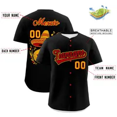 Black Red Yellow Graffiti Mexican Style Baseball Jersey 3