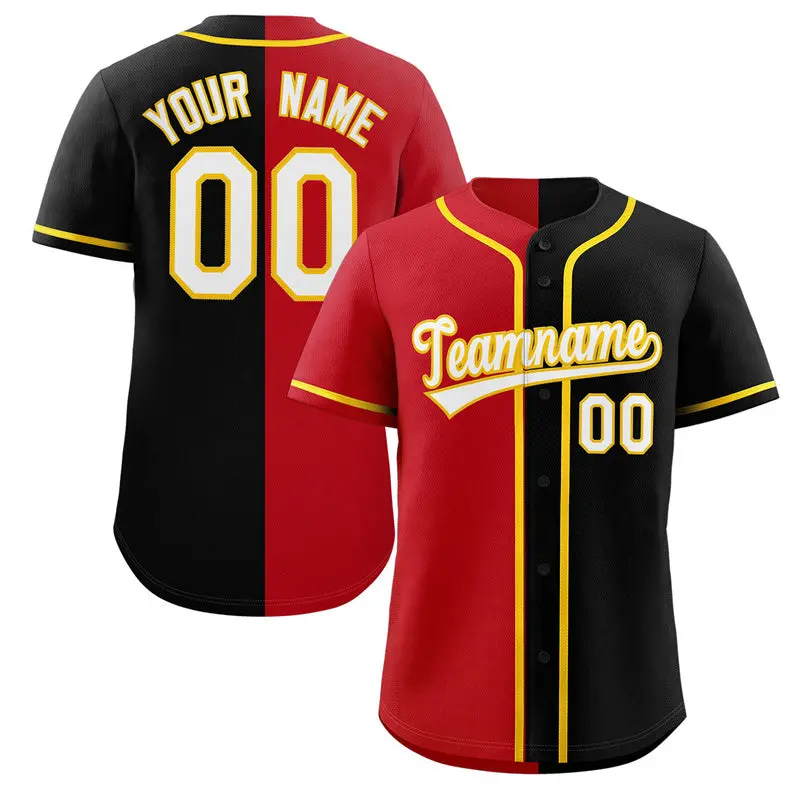 Black Red-Yellow Split Fashion Baseball Jersey