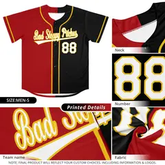 Black Red-Yellow Split Fashion Baseball Jersey 4