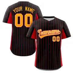 Black Red-Yellow Stripe Full Button Baseball Jersey