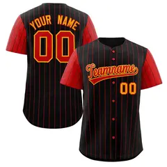 Black Red-Yellow Stripe Raglan Baseball Jersey 1