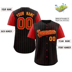 Black Red-Yellow Stripe Raglan Baseball Jersey 2