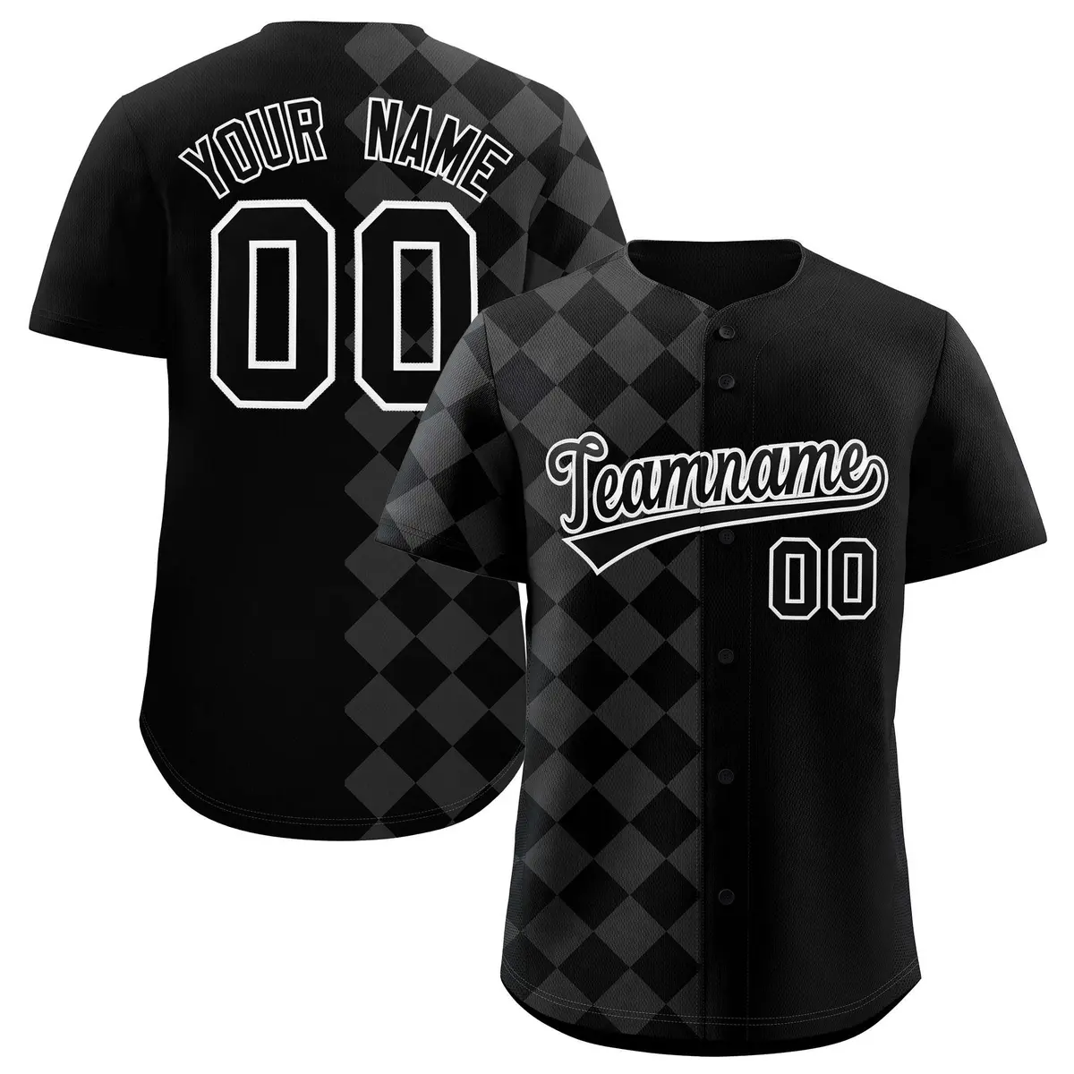 Black Rhombus Design Authentic Baseball Jersey