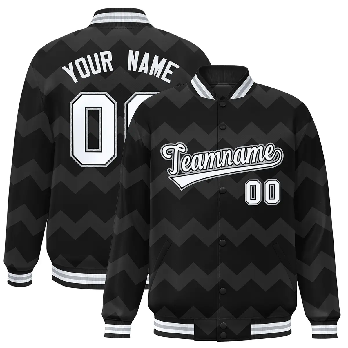 Black Ripple Color Block Varsity Letterman Jacket