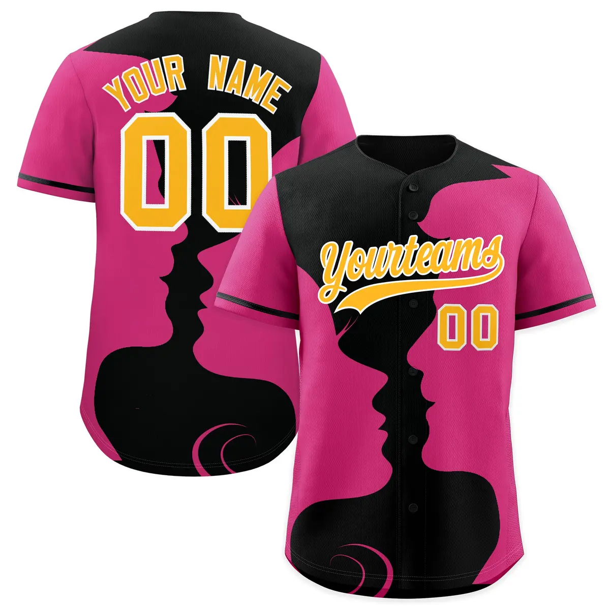 Black Rose Red Couple Silhouettes Valentine's Baseball Jersey