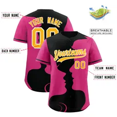 Black Rose Red Couple Silhouettes Valentine's Baseball Jersey 3