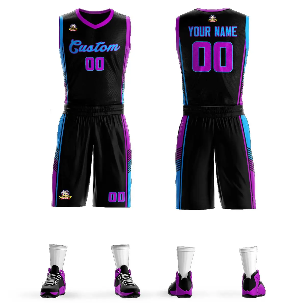 Black Rose Red-Powder Blue Classic Sets Basketball Jersey