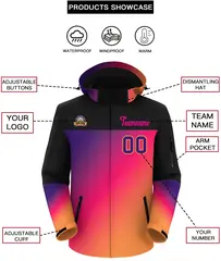 Black Rose Red-Purple Gradient Hooded Waterproof Jacket 2