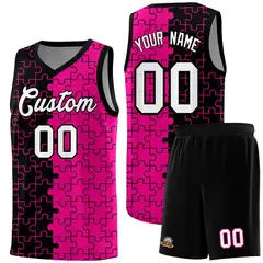 Black Rose Red Puzzle Pattern Splid Basketball Kits 1