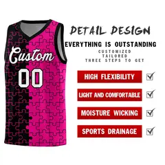 Black Rose Red Puzzle Pattern Splid Basketball Kits 2