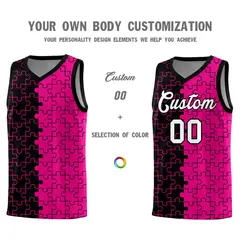Black Rose Red Puzzle Pattern Splid Basketball Kits 3