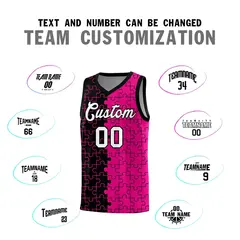 Black Rose Red Puzzle Pattern Splid Basketball Kits 4