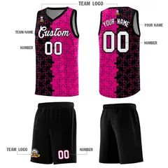 Black Rose Red Puzzle Pattern Splid Basketball Kits 5