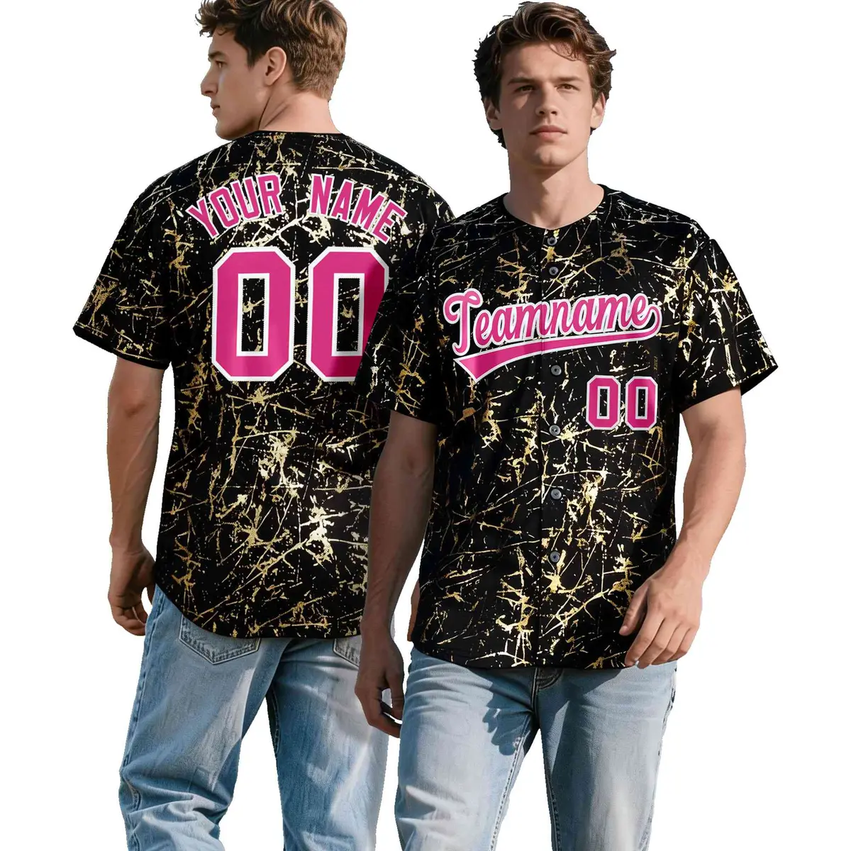 Black Rose Red Shiny Gold Cracked Texture Baseball Jersey