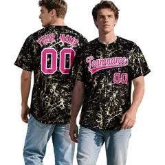 Black Rose Red Shiny Gold Cracked Texture Baseball Jersey