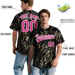 Black Rose Red Shiny Gold Cracked Texture Baseball Jersey 2