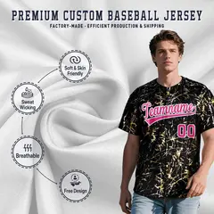 Black Rose Red Shiny Gold Cracked Texture Baseball Jersey 3