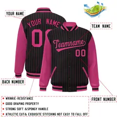Black Rose Red Stripe Varsity Bomber Jacket with Raglan Sleeves 2