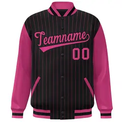 Black Rose Red Stripe Varsity Bomber Jacket with Raglan Sleeves 3