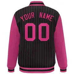 Black Rose Red Stripe Varsity Bomber Jacket with Raglan Sleeves 4