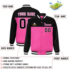 Black Rose Red-White Color Block Full-Snap Varsity Letterman Jacket 2
